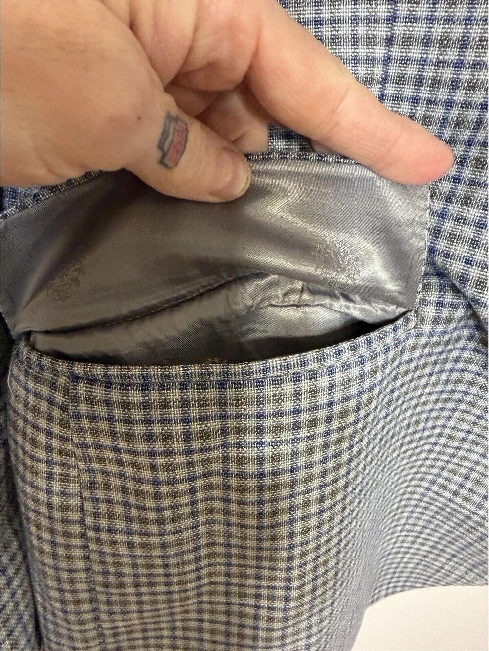 Lauren Ralph Lauren Blazer 46R Grey Blue Plaid Check Stretch Jacket Sport Coat